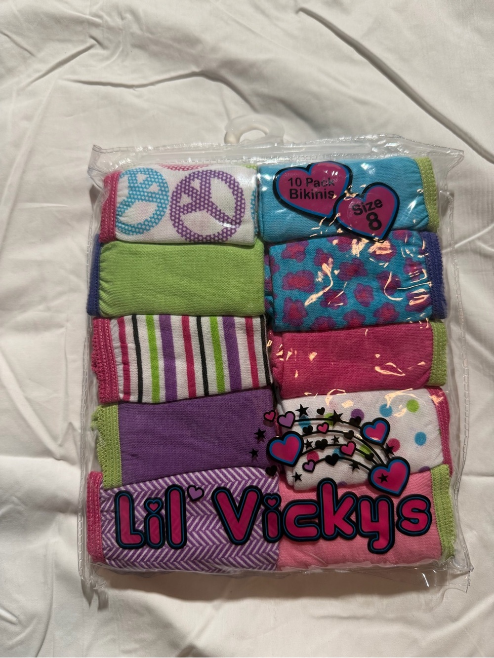 NWT 10 pack Lil Vicky’s Girls Bikini Panties Size 8, New Sealed